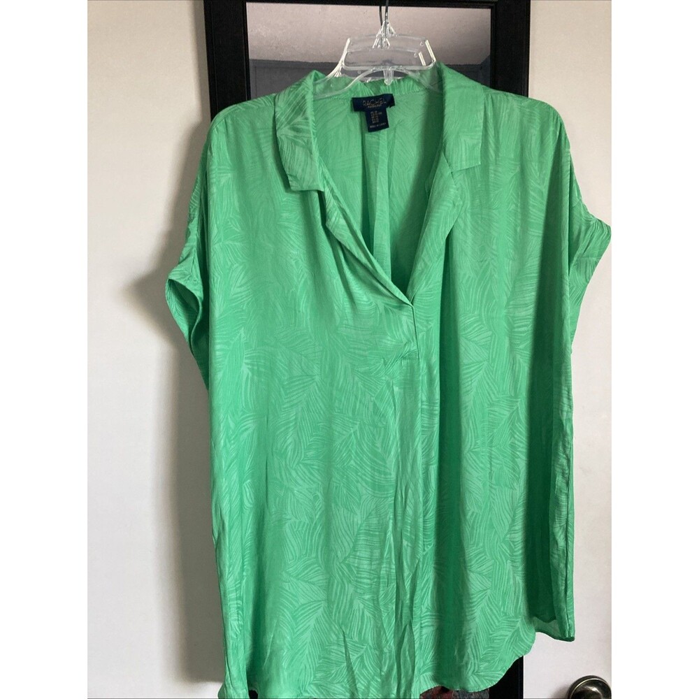 Rachel Top XL Green Lightweight Relaxed Short Sleeved Floral Good Condition